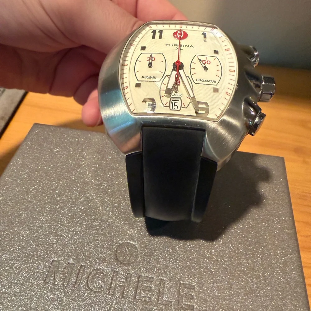 Michele White Dial Automatic Chronograph with Red Accents